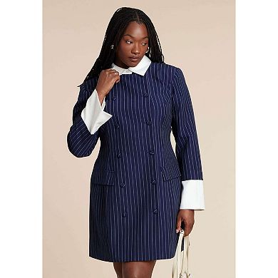 ELOQUII Women's Plus Size Twofer Pinstripe Blazer Dress