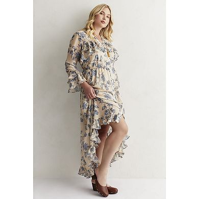 June & Vie Women's Plus Size Ruffle Detail Maxi Shirt Dress