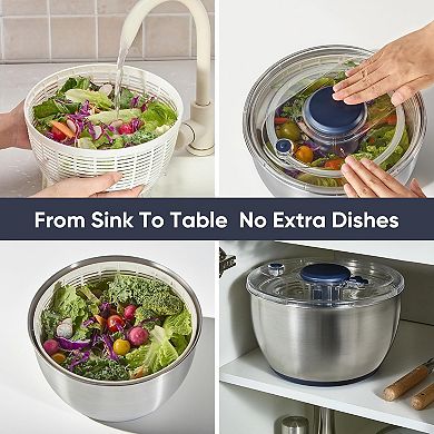 6.4 Qt Stainless Steel Salad Spinner, Large Lettuce Spinner Vegetable Fruit Washer