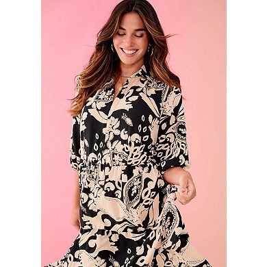 Roaman's Women's Plus Size Banded Sleeve Shirtdress