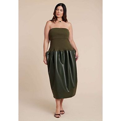 ELOQUII Women's Plus Size Faux Leather Sweater Mixed Dress