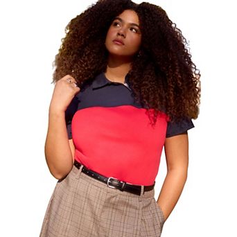 ELOQUII Women's Plus Size Asym Zipper Neck Polo Shirt