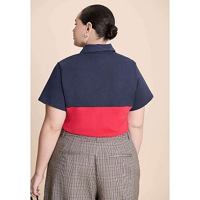 ELOQUII Women's Plus Size Asym Zipper Neck Polo Shirt