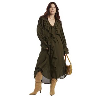 June + Vie Women's Plus Size Cascading Ruffle Maxi Dress