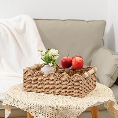Great Ambitions Set of 2 Neutral Paper Rope Baskets with Scalloped Edge, Storage & Decor