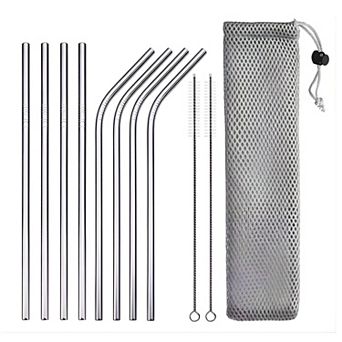 Reusable Stainless Steel Drinking Straw with 2 Cleaning Brush, 8 pc