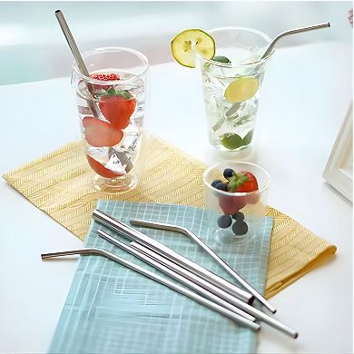Reusable Stainless Steel Drinking Straw with 2 Cleaning Brush, 8 Pcs