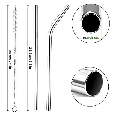 Reusable Stainless Steel Drinking Straw with 2 Cleaning Brush, 8 Pcs