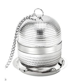 Reusable Stainless Steel Fine Mesh Spice & Tea Infuser with Chain & Drip Tray