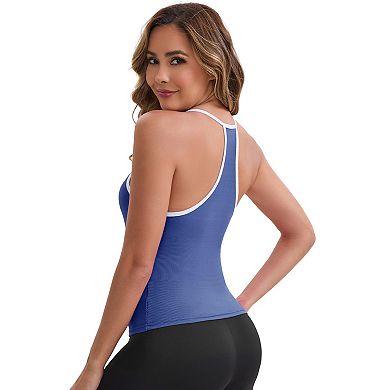 Women's V-Neck Spaghetti Straps Tank Top Slim Fit Solid Elastic Cropped Athletic Camisoles