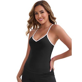 Women's V-Neck Spaghetti Straps Tank Top Slim Fit Solid Elastic Cropped Athletic Camisoles