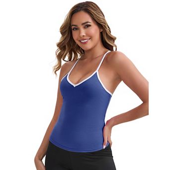 Women's V-Neck Spaghetti Straps Tank Top Slim Fit Solid Elastic Cropped Athletic Camisoles
