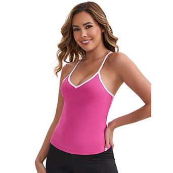 Women's V-Neck Spaghetti Straps Tank Top Slim Fit Solid Elastic Cropped Athletic Camisoles