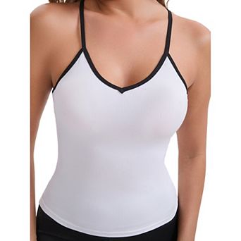 Women's V-Neck Spaghetti Straps Tank Top Slim Fit Solid Elastic Cropped Athletic Camisoles