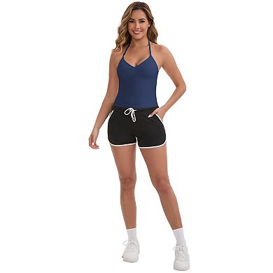 Women's Halter Neck Wireless Padded Tank Top Adjustable Spaghetti Straps Cropped Sport Camisoles