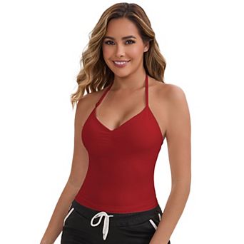 Women's Halter Neck Wireless Padded Tank Top Adjustable Spaghetti Straps Cropped Sport Camisoles