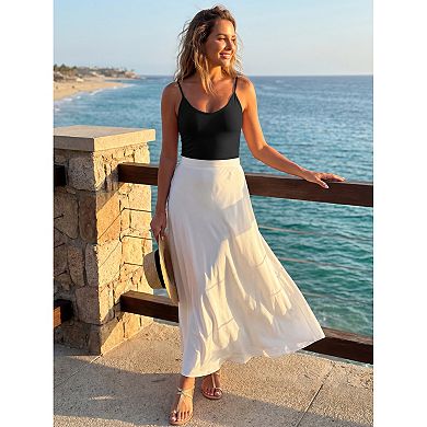 Women's V Neck Spaghetti Straps Camisole Lightweight Unpadded Loose Fit Solid Basic Tank Top