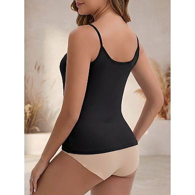 Women's V Neck Spaghetti Straps Camisole Lightweight Unpadded Loose Fit Solid Basic Tank Top