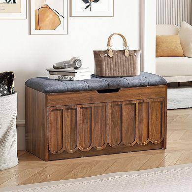 Scalloped Shoe Bench with Cushion for Entryway