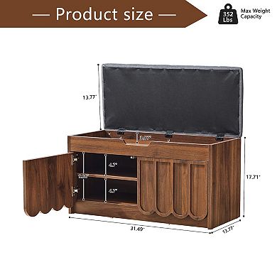 Scalloped Shoe Bench with Cushion for Entryway