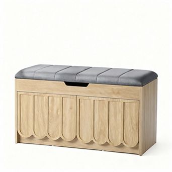 Scalloped Shoe Bench with Cushion for Entryway