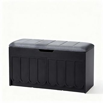 Scalloped Shoe Bench with Cushion for Entryway