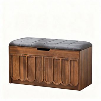 Scalloped Shoe Bench with Cushion for Entryway