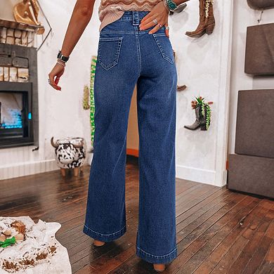 Sail Blue Wide Leg Pocketed High Waist Jeans