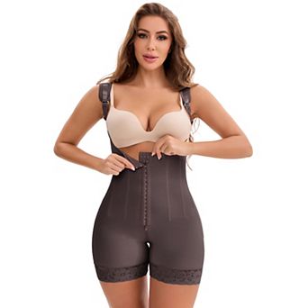 Women's Lace Trim Open-Bust Adjustable Straps Front Hooks Tummy Control Hip Lifter Bodysuits