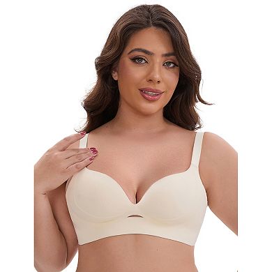 Women's Wireless Deep V-Neck Push Up Minimizers Adjustable Spaghetti Straps No Show Soft Bras