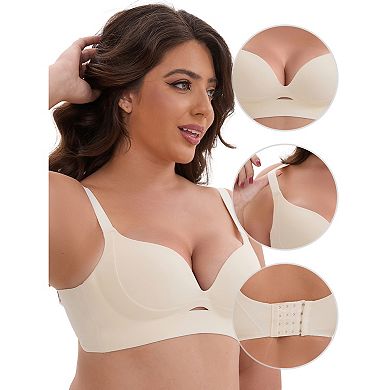 Women's Wireless Deep V-Neck Push Up Minimizers Adjustable Spaghetti Straps No Show Soft Bras