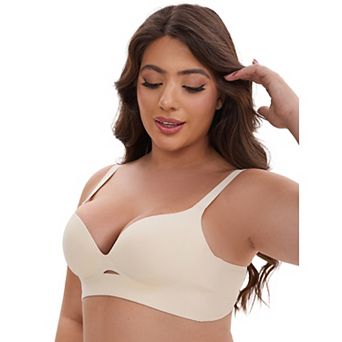 Women's Wireless Deep V-Neck Push Up Minimizers Adjustable Spaghetti Straps No Show Soft Bras