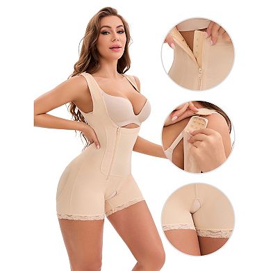 Women's Open-Bust Side Zipper Body Shaper Adjustable Straps Tummy Control and Hip Lifter Bodysuits