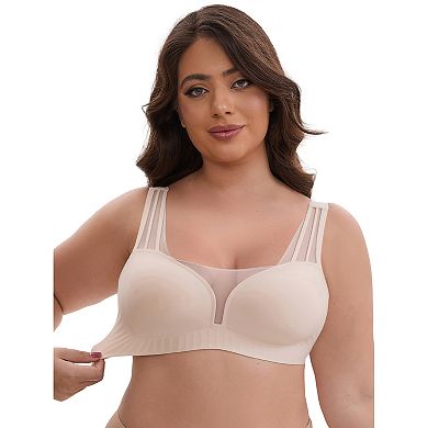 Women's Mesh Wireless Push Up Minimizers Wide Straps VNeck Lightweight Breathable Seamless Soft Bras