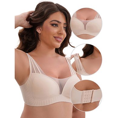 Women's Mesh Wireless Push Up Minimizers Wide Straps VNeck Lightweight Breathable Seamless Soft Bras