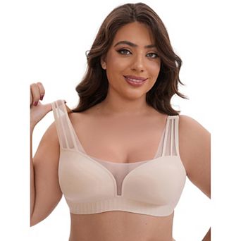 Women's Mesh Wireless Push Up Minimizers Wide Straps VNeck Lightweight Breathable Seamless Soft Bras