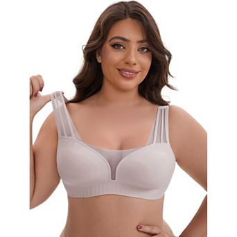 Women's Mesh Wireless Push Up Minimizers Wide Straps VNeck Lightweight Breathable Seamless Soft Bras
