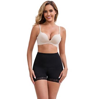 Women's Lace Mesh Padded Shaping Shorts High-Waisted Tummy Control Hip-Lifter Control Panties