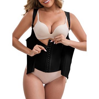 Women's Steel Latex Slimming Waist Corset Top Zipper Adjustable Straps Push-Up Tummy Control Tank