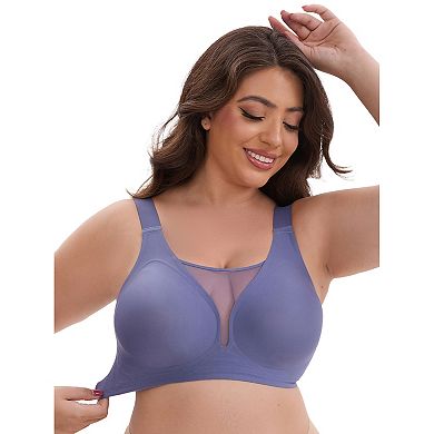 Women's Mesh Plunge Wirefree Full Coverage Bras Wide Straps Seamless Lightweight Soft Breathable Bra