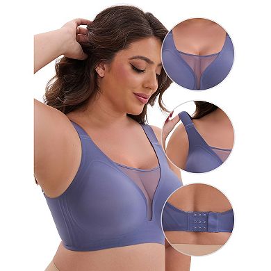 Women's Mesh Plunge Wirefree Full Coverage Bras Wide Straps Seamless Lightweight Soft Breathable Bra