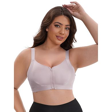 Women's Zip Front U-Neck Lift Up Wirefree Full Soft Cup Breathable Comfortable Sports Bras