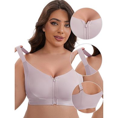 Women's Zip Front U-Neck Lift Up Wirefree Full Soft Cup Breathable Comfortable Sports Bras