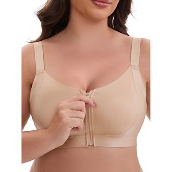 Women's Zip Front U-Neck Lift Up Wirefree Full Soft Cup Breathable Comfortable Sports Bras