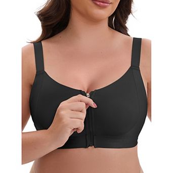 Women's Zip Front U-Neck Lift Up Wirefree Full Soft Cup Breathable Comfortable Sports Bras