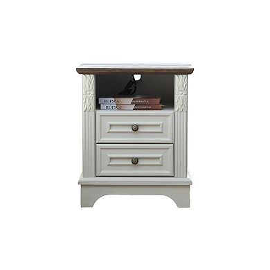 Nightstand with Charging Station, Farmhouse End Side Table, Smart LED Night Stand for Bedroom