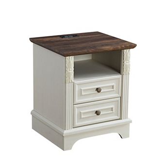 Nightstand with Charging Station, Farmhouse End Side Table, Smart LED Night Stand for Bedroom