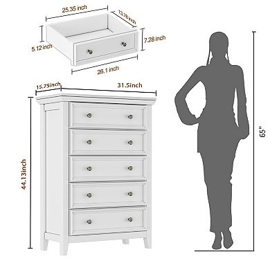 5-drawer Dresser Storage Organizer With Modern Farmhouse Style For Bedroom
