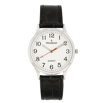 Peugeot Womens 40mm Large Face Watch with Bold Arabic Numerals and Leather Band