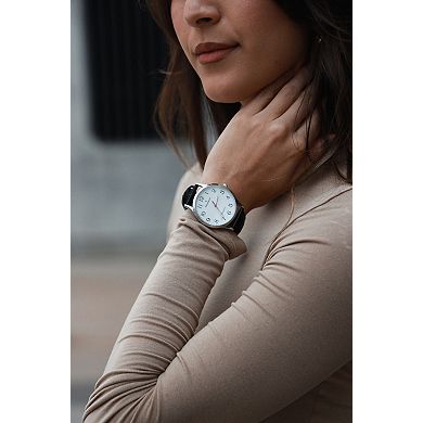 Peugeot Womens 40mm Large Face Watch with Bold Arabic Numerals and Leather Band